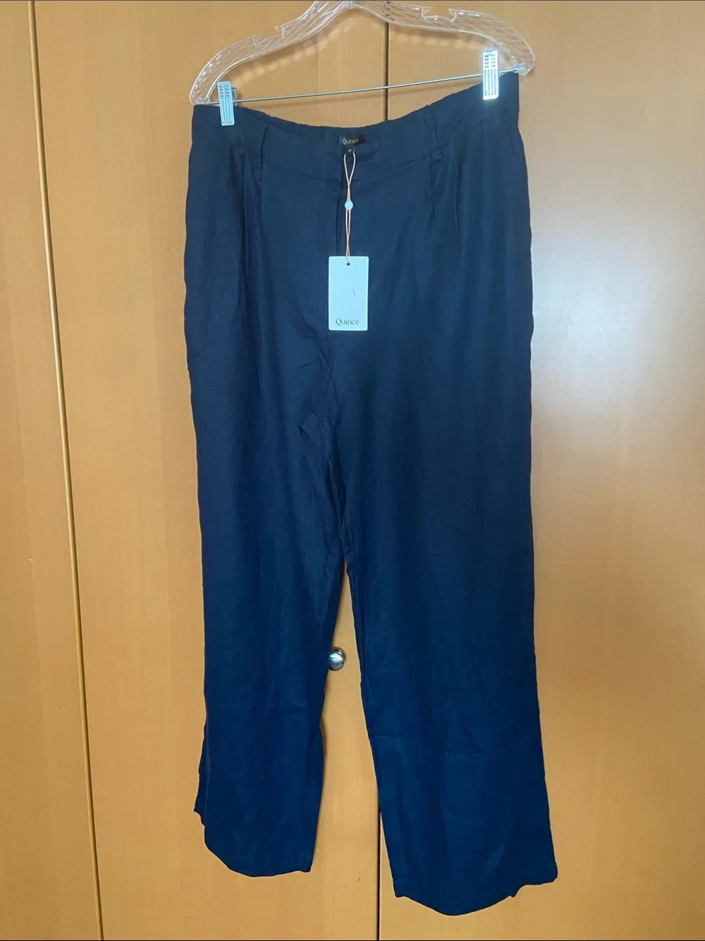 Quince 100% European Linen Pleated Trouser in Deep Navy Size 14